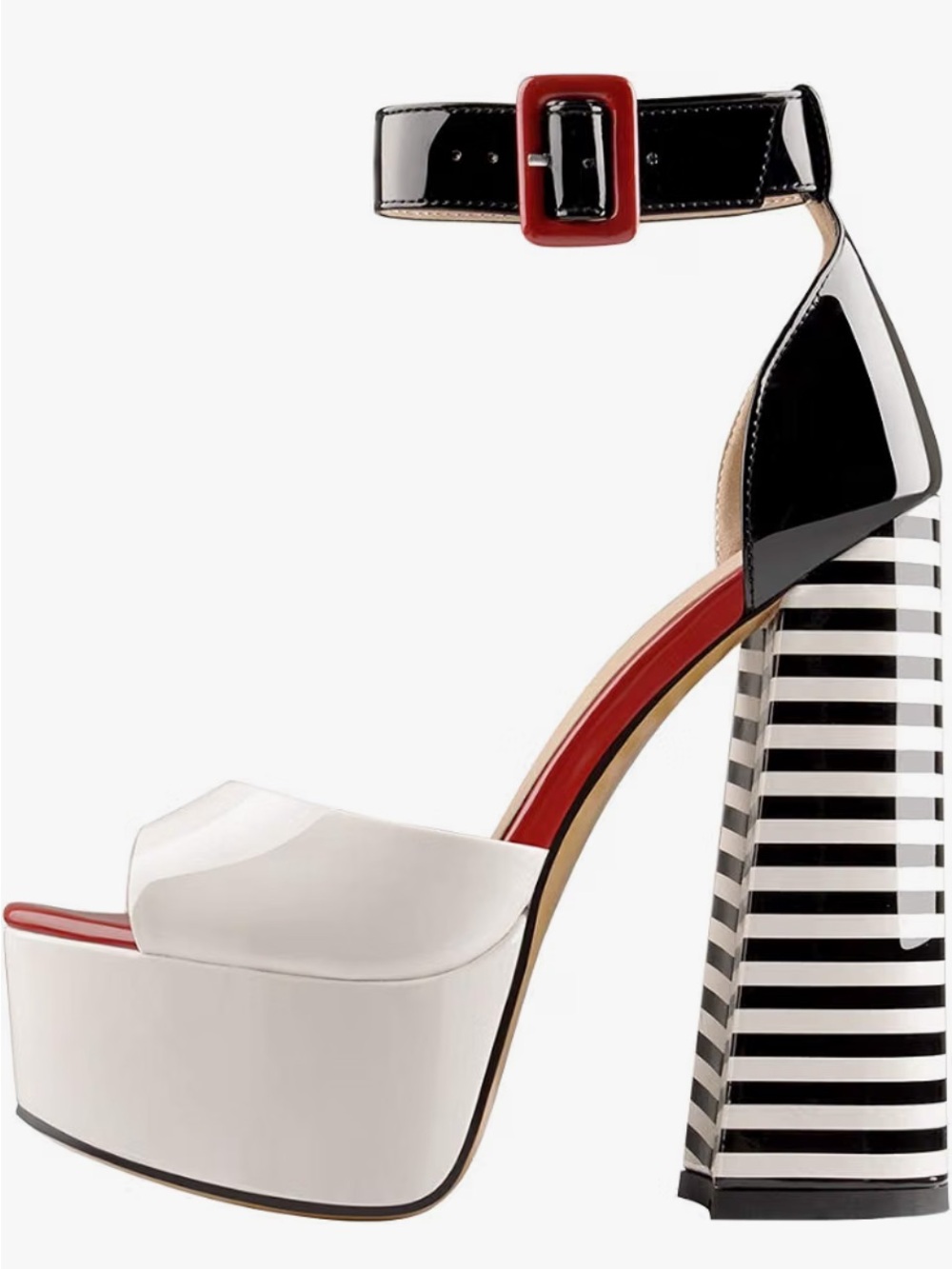 Patent Leather Platform Sandal in White, Black & Red